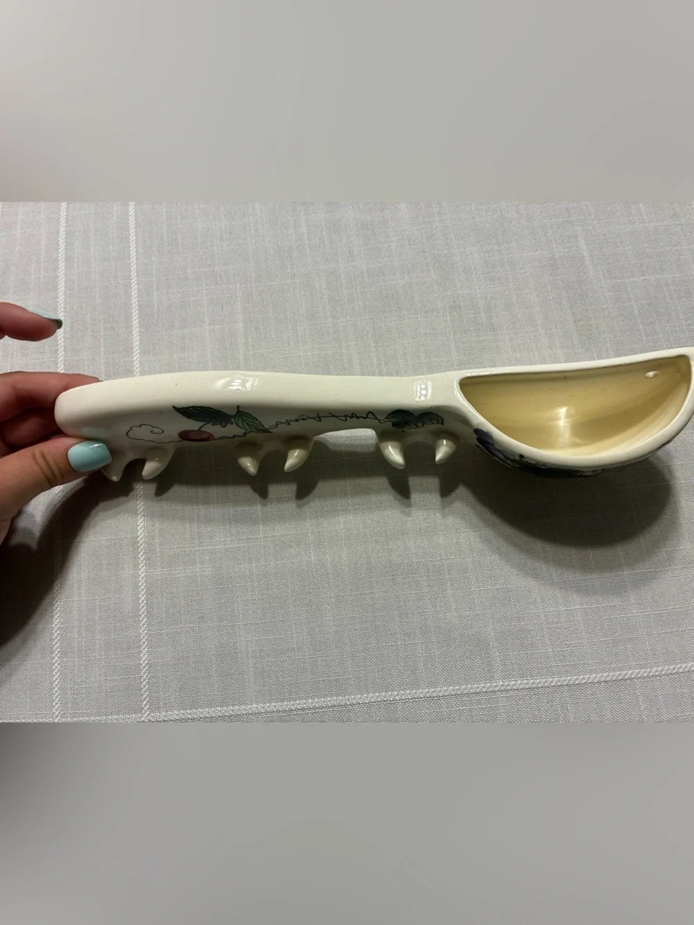 Vintage Ceramic Spoon Wall-pocket Utensil Holder with Fruit Motif